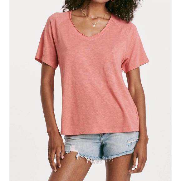 NEW ANOTHER LOVE taylor relaxed v-neck slubbed basic tee in grapefruit - Picture 1 of 1